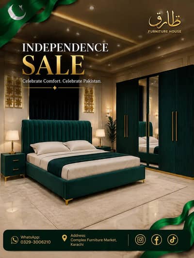 Modern King Size Luxury Bed with Matching Side Tables & Wardrobe