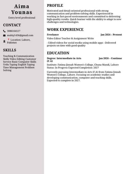 Seeking Job Opportunity - Educated Female | WFH/Office Lahore