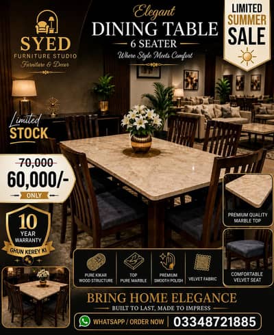 6 Seater Dining Table | Kikar Wood | 60,000