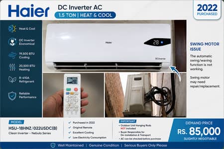 Haier 1.5 Ton DC Inverter AC (Heat & Cool) 2022 – Swing Motor Issue