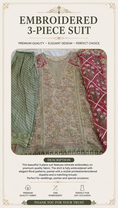 Embroidered 3-Piece Suit premium quality