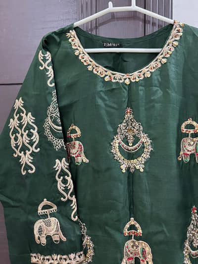 Dark Green Embroidered Kurti – Floral Work