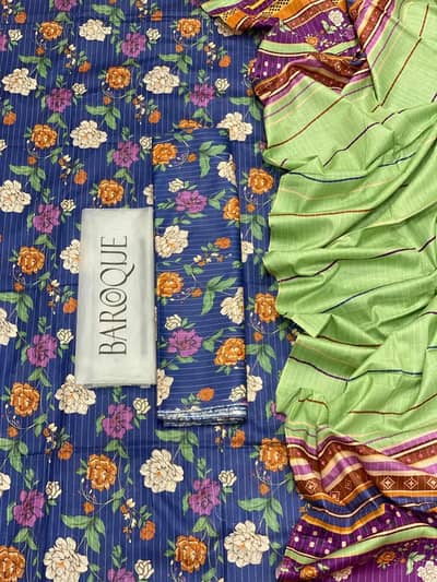 3piece digital print lawn suite blue baroque