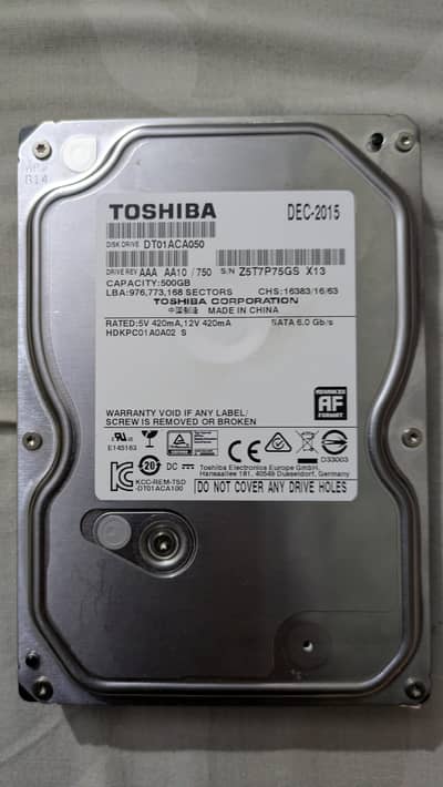Toshiba 500GB Internal Hard Drive