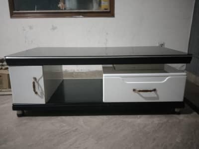 Black Glass Center Table with Drawers & Cabinets