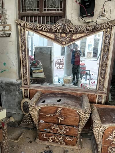 wooden dressing table with side table also bed and tv trolley