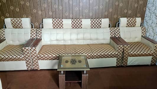 5 seater Sofa With 3 Glass Top Center Table Set