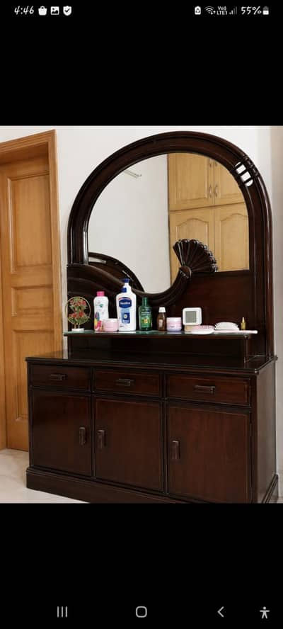 Solid Sheesham Wood Double Bed with Dressing Table -Islamabad
