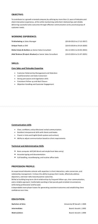 Experienced Female for Customer Service Job Available