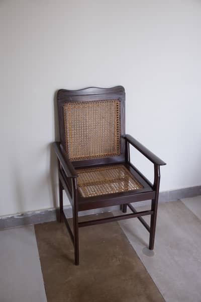 Vintage Sheesham Wood Armchair with Woven Cane (Baint) Back & Seat