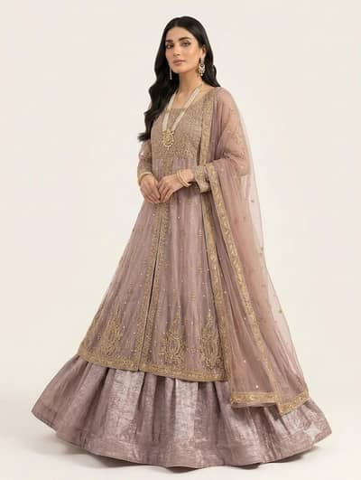 Heavy Embroidery Party Outfit Golden Embroidered Anarkali Dress