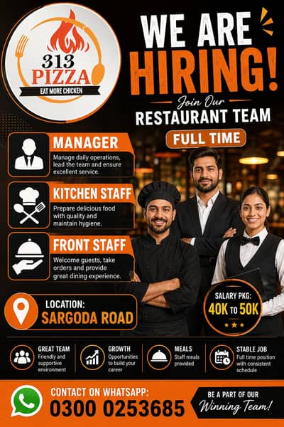 Restaurant Staff Required – Manager, Kitchen & Front Staff | Sargodha
