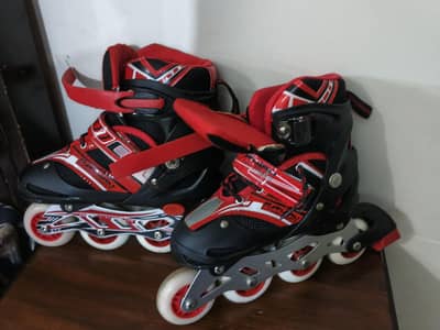 Kids Rollerblades + Safety Gear Set (Helmet, Pads) – Red and black