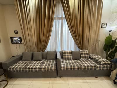 6-Seater Grey Checkered Sofa – Excellent Condition