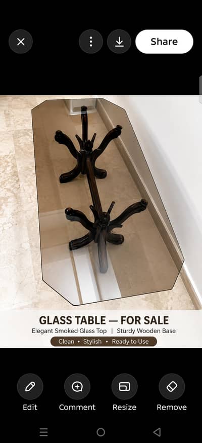 Elegant Glass Top Wooden Table – For Sale