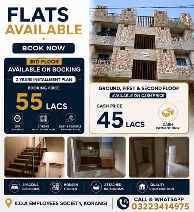Flats available on booking and cash. K. D. A Employees Korangi, Karachi