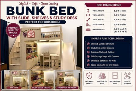 Premium Kids Bunk Bed / Loft Bed – Complete Setup