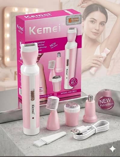 Kemei 4 in 1 Ladies Shaver & Hair Trimmer (Model KM-3024)
