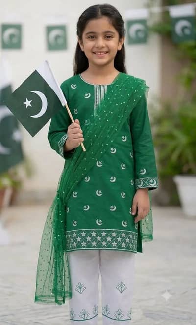 3 Pcs Girl’s Cotton Embroidered Kurta And Shalwar Suit
