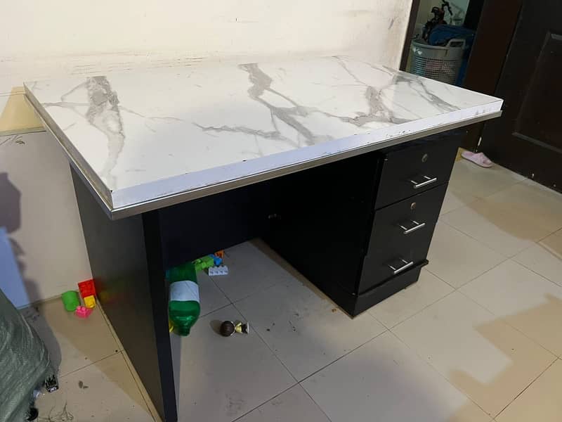 White crown marble top study table 2