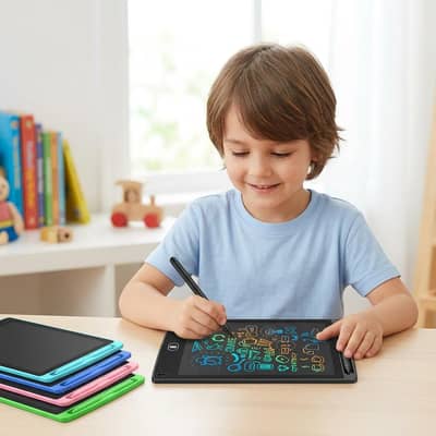 12-inch LCD writing tablet for kids multicolor design.