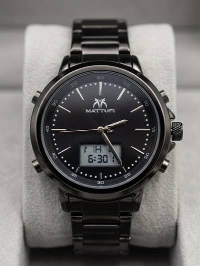 Stylish MATTUFI Watch (Analog + Digital) - Full Black Edition