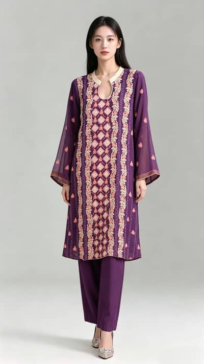 Elegant Purple Embroidered 3-Piece Stitched Suit