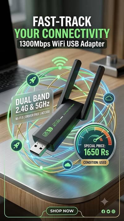 AC1300 Dual-Band (2.4 GHz & 5 GHz) USB Wi-Fi Adapter