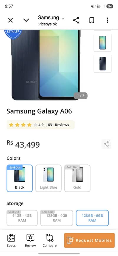 Samsung galaxy A06 ram 6gb rom 128gb