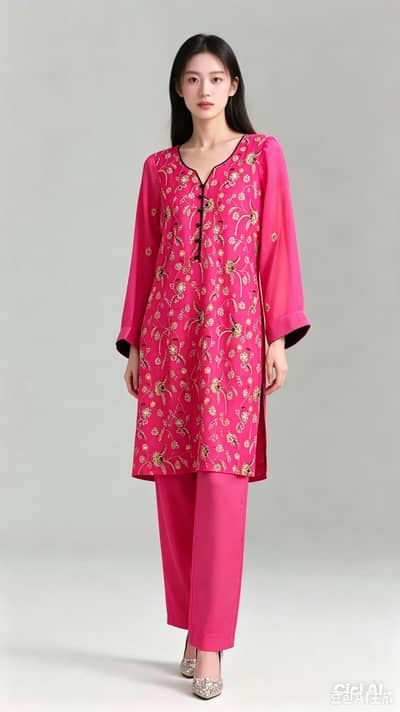 Elegant Magenta Pink Embroidered 3-Piece Stitched Suit