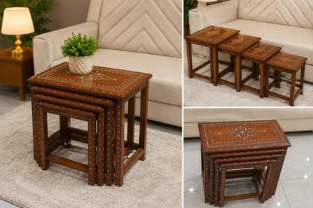 Beautiful Wooden Nesting Tables Set of 4 – Premium Design