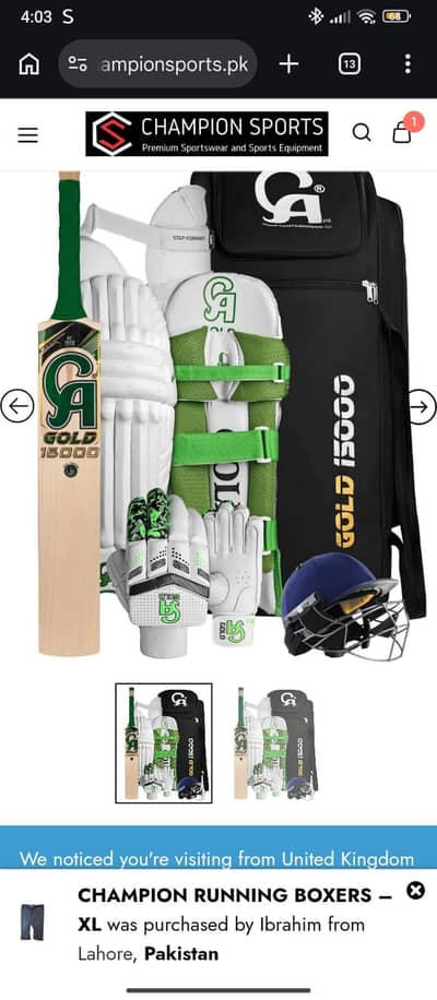 CA Cricket Kit for Sale (Free cod All Pakistan)