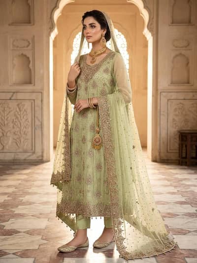 unstitched bridal dress with jewelry