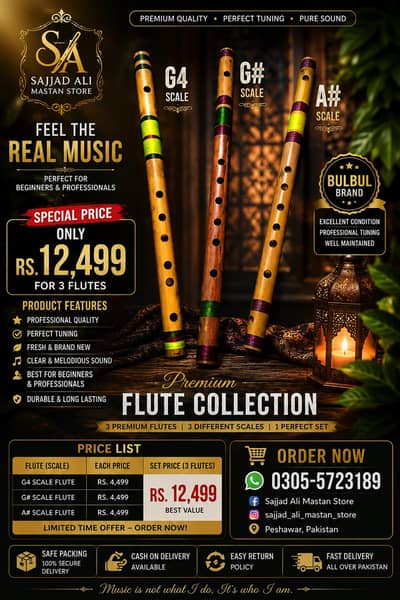 Original Bulbul Brand Professional Bamboo Flute Set G4 G# A# 3fluteset