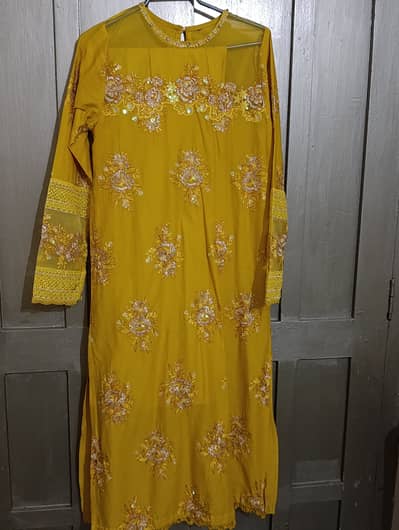 3 pcs generation mustard embroidered kurta with floral embroidery