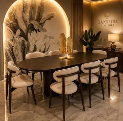 ​Modern Japandi Oval Dining Set with Curved Accent Chairs