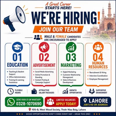 Marketing, Education, Advertisment, H. R | Jobs | Thokar Niaz Baig