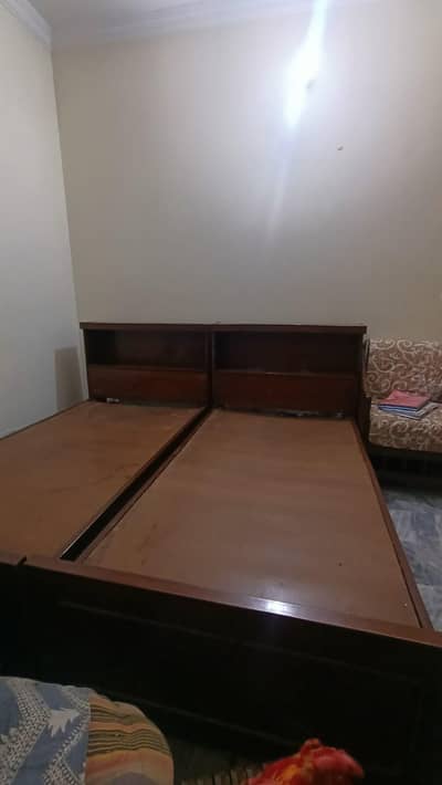 wooden 2 single bed with mattress