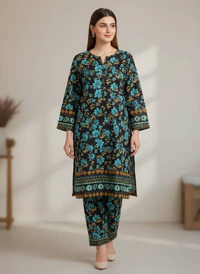 Stylish 2 Pcs Women's Unstitched Printed Suit