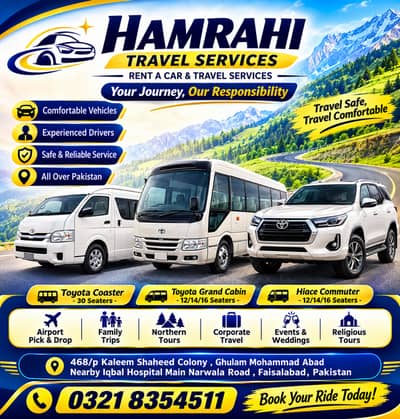Best Rent A Car Service/Cars, Hiace & Coaster Available/All Pakistan T