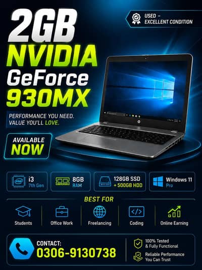 HP ProBook 450 G4 | i3 7th Gen | 8GB RAM | 2GB Nvidia 930MX | 128+500