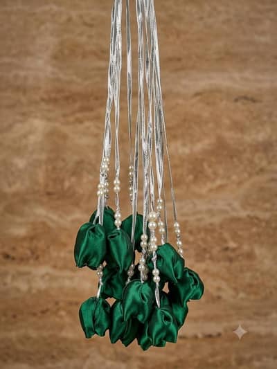 Trendy green silk paranda / hair accessory