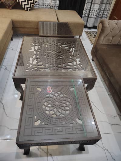 Luxury 3-Piece Wooden Center Table Set with Glass Top