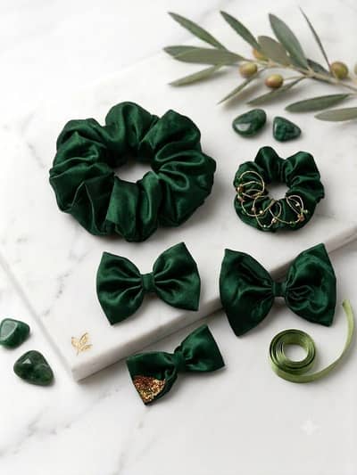 trendy green scrunchies, hair bows and more.