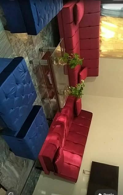 Red velvet 2 sofa cumbat with table