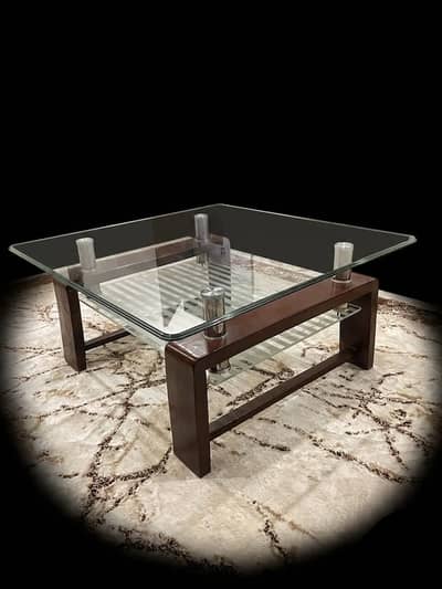 Glass top wooden table