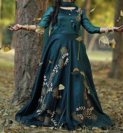 Beautiful Teal Green Embroidered Maxi Dress | Formal Wear