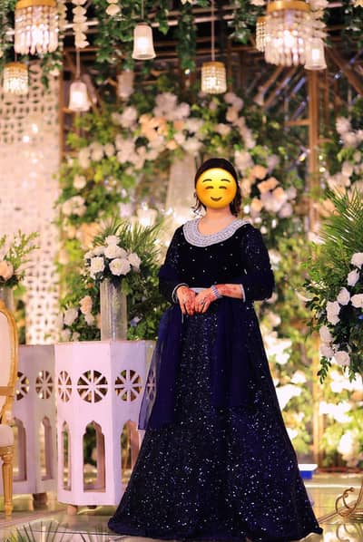 Elegant Navy Blue Sequin Maxi Dress with Dupatta