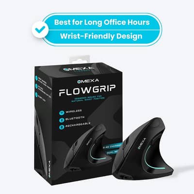 Omexa FlowGrip - Vertical Mouse, wireless rechargeable mouse