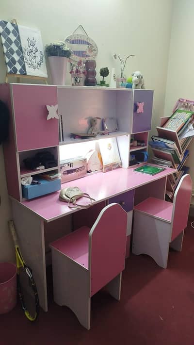 Kids Premium Twin Study Table Set with built in LEDs and Chairs